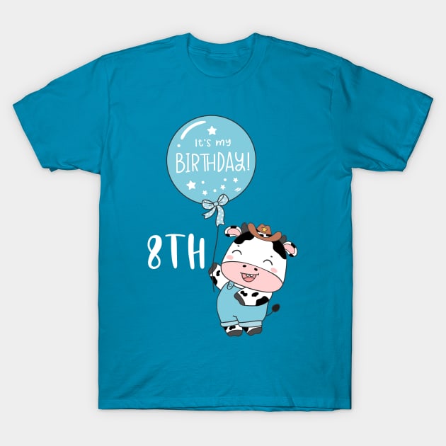 Cute baby cow boy 8th birthday T-Shirt by bellofraya